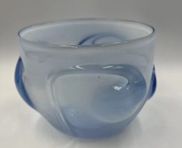 Signed David Hartman Hand Blown Bowl Studio Art Glass Blue Transition Milky - £33.88 GBP