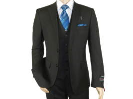 Mens Angelo Rossi 3PC vested Formal or Business Suit poly Rayon 320 Black  - $59.40+