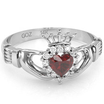 Claddagh Lab-Created Ruby Diamond Ring In Solid 14k White Gold - £470.73 GBP