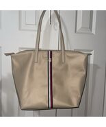 TOMMY HILFIGER Large Zip Nylon Signature Stripe Tote Bag Purse Tan New - €82,70 EUR