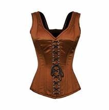 Brown Corset with Shoulder Straps Front Lace Gothic Halloween Costume Ov... - $59.99