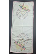 Vtg Hand Embroidered Dresser Scarf Table Runner 38x15.5 Flower Basket Pi... - $24.65 CAD