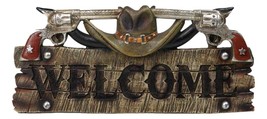 Rustic Western Cowboy Hat With Dual Pistols Welcome Sign Wall Decor Plank - $21.99