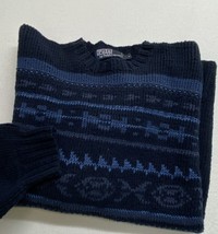 Polo Ralph Lauren Sweater Mens Large Blue Pullover Aztec Cable Knit - $25.74