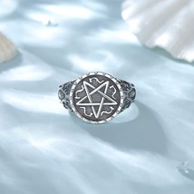 925 Sterling Silver Pentagram Adjustable Ring for Men Vintage Amulet Guardian St - $39.06