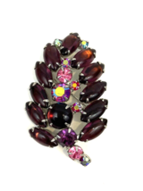 Vintage Weiss Signed Brooch Rhinestone Cabochon Purple Pink Silver Pin 2... - €72,96 EUR