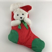 Christmas Holiday Stocking 18&quot; Plush Teddy Bear Nylon Parachute Vintage 1990s - £27.65 GBP