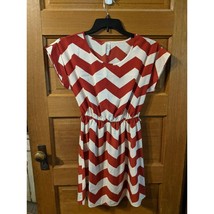 Millibon Shirt Dress Size S Red White Chevron Small Poly Womens Silky - £7.96 GBP