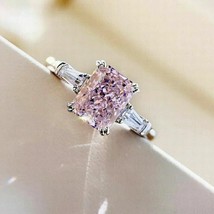 Women&#39;s 3Ct Emerald Pink Simulated Engagement Ring 14K White Gold Plated Silver - $118.79