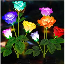 Solar Garden Lights Newest Version Solar Lights Outdoor 7 Color Changing Rose Li - $35.75