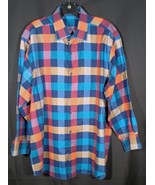 Bugatchi Uomo shirt mens XL cotton shaped fit blue tan plaid button down... - £59.57 GBP