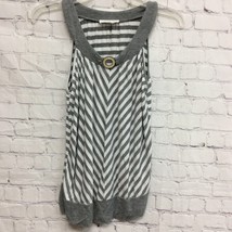 Spense Womens Blouse Gray White Striped Sleeveless Scoop Neck Buckle Str... - £7.51 GBP