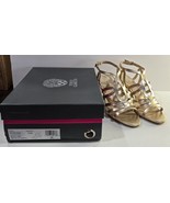 Womens 8.5M Vince Camuto Metallic Gold Leaf Nappa Peyson Open Toe Pumps ... - $39.40 CAD