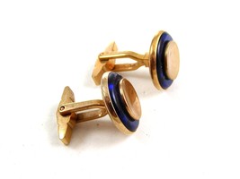 Goldtone &amp; Blue Cufflinks 04212014 by Kreisler Kraft USA - £26.17 GBP