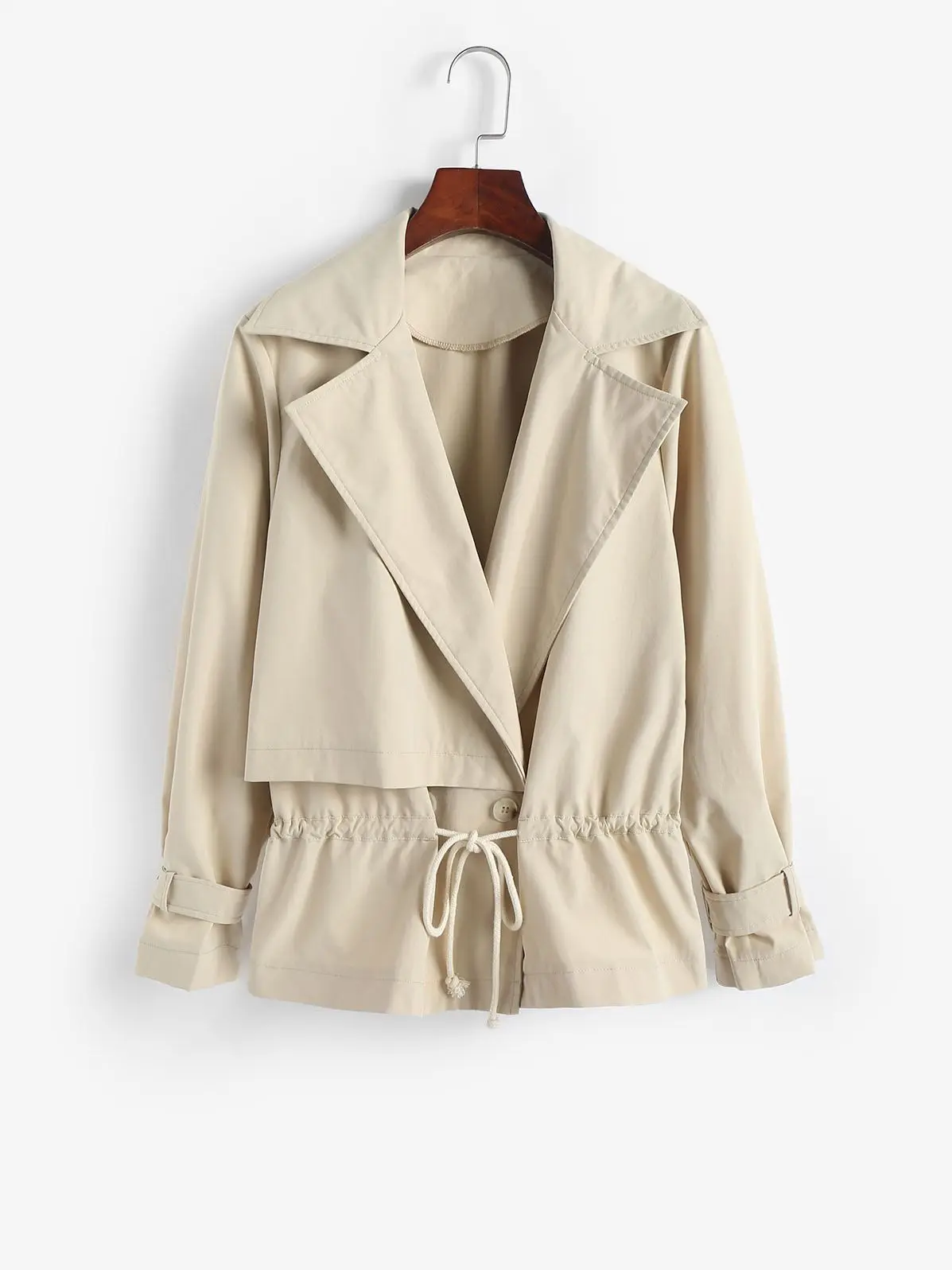 ZAFUL Drawstring Waist Lapel Trench Coat  Fashion Casual Wide-waisted Jacket Lon - £189.03 GBP