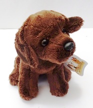Chocolate Labrador puppy dog sitting Cuddly 6.5&quot; pocket toy plushie - £16.03 GBP