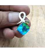 Mystic quartz pendant, Blue crystal necklace, Peacock Quartz Triplet Han... - £38.53 GBP