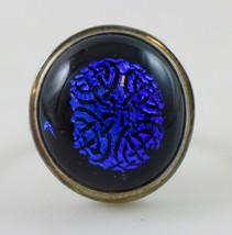 BLUE PURPLE Dichroic GLASS Solitaire RING in Sterling Silver - Size 6  - $48.00