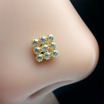 Cute Square Real Gold 14K nose stud White CZ Indian Style nose ring Push Pin - £21.31 GBP