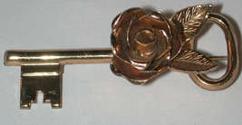 vintage signed Coro Pegasus Skeleton Key Flower Pin Brooch - £9.57 GBP