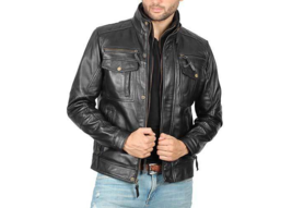 MENS BIKER VINTAGE MULTI POCKETS BLACK LEATHER JACKET - ALL SIZES AVAILABLE - $119.99