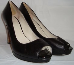 Nine West Danee Black Leather Peep Toe Pumps 10 Heels Shoes Matte - $44.50