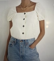 Madewell Jacquard square-neck Women&#39;s beige puff sleeve button down top ... - $374.78 MXN