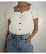 Madewell Jacquard square-neck Women&#39;s beige puff sleeve button down top ... - $374.41 MXN