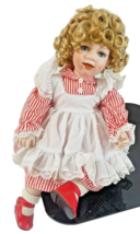 BRIGHT BLUE EYES Porcelain Doll 16&quot; W/CURLY BLONDE HAIR-2002 HERITAGE SI... - $44.50
