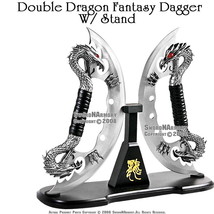 Set of 2 Highly Detailed Dual Fantasy Dragon Daggers Sword with Display Stand - £34.78 GBP