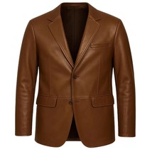 Blazer de cuero elegante hecho a mano formal suave para hombre marrón pu... - $2,421.21 MXN+