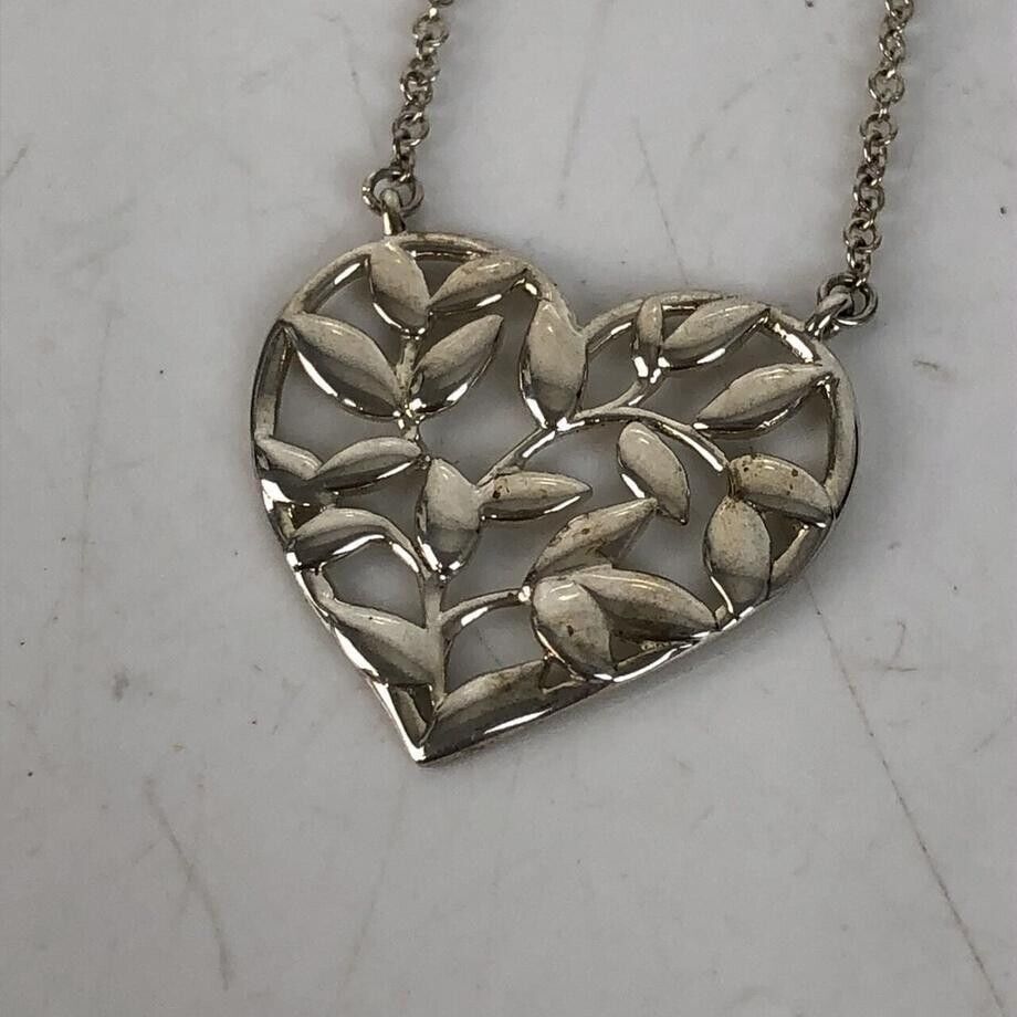 Primary image for Tiffany & Co. Paloma Picasso Loving Olive Leaf Heart Pendant Necklace Silver 925