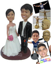 Personalized Bobblehead Wedding Couple Holding Hands Wearing Bridal Attire - Wed - £125.37 GBP