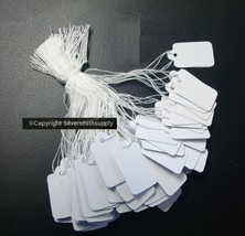 100 White paper jewelry price tags write on label string attch 3/4&quot; x 1/... - £2.30 GBP