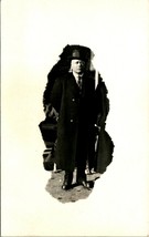 RPPC Older Man On Street In Trench Coat and Hat Photo Mask UNP Postcard A10 - £11.91 GBP