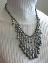 Fabulous Black, Smoke &amp; Faux Pearl Dark Silver-tone Waterfall Necklace 19&quot; - £14.13 GBP