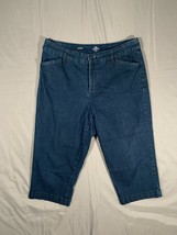 St. John&#39;s Bay Denim Style Capri Pants Dark Blue Womens 12 Stretch Elast... - £11.04 GBP