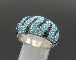JACMEL 925 Silver - Vintage Blue Crystal Pattern Dome Band Ring Sz 8 - RG21821 - £32.46 GBP