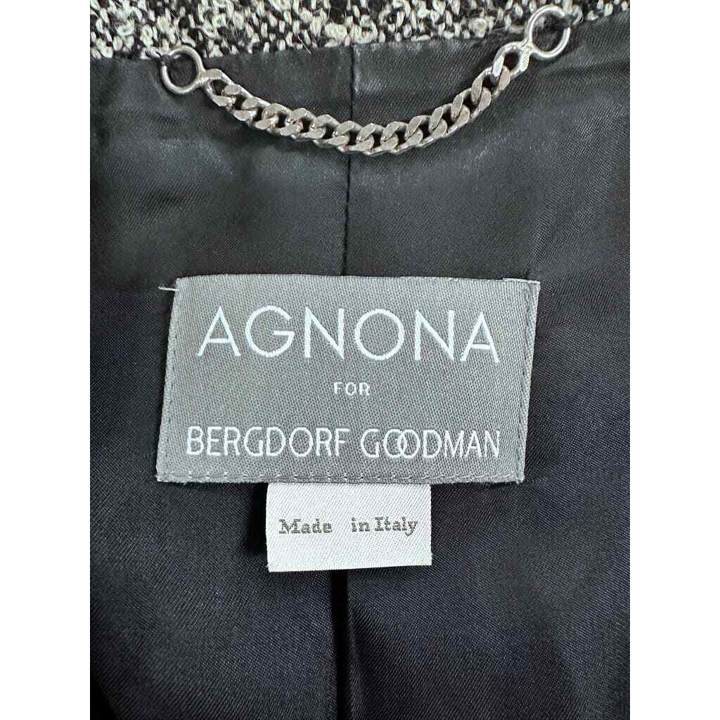 VTG Alpaca Blend Agnona Bergdorf Goodman Sz 44/L/XL Blk/Wht Tweed Jacket w/Belt Item image 6