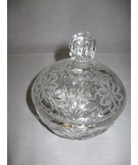Crystal Clear Candy Dish Compote Press Glass Satin Flowers Deep Cut Leaves  - £7.95 GBP