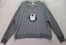 Cynthia Rowley Sweater Womens XL Gray Knit Sequin Penguin Long Sleeve Ro... - $21.22