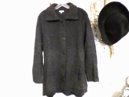 J. JILL Wool Dark Gray Textured Knit Sweater Coat Sz Large Button-up w/ ... - $34.65