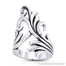 Plant Vine Charm Oxidized 925 Sterling Silver Long / Wide Design Right-Hand Ring - £22.05 GBP