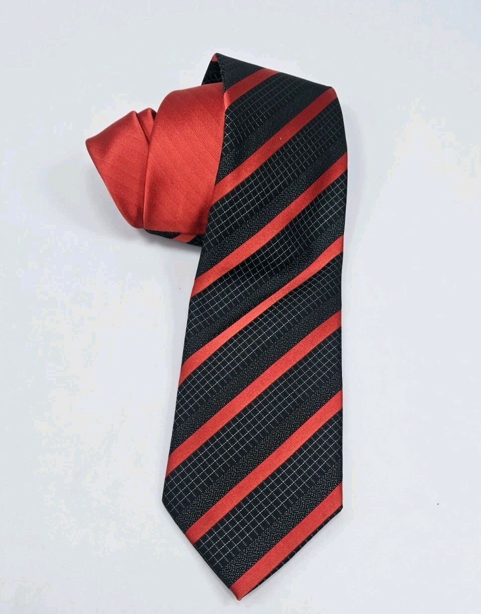 Pavone Italy Silk Neck Tie Black Red Grid Statement Geometric 59 Inch  - £14.48 GBP