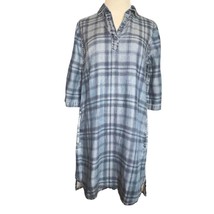 Beach Lunch Lounge Womens Blue Plaid Denim Chambray Roll Tab Sleeves Dre... - $10.25
