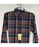 Mens M 16&quot; Neck Shirt Navy Blue Plaid Dee Cee Athletic Fit Cotton Button... - $16.82