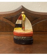 Sailboat Porcelain Hinged Miniature Trinket Box No Anchor Trinket - $9.50