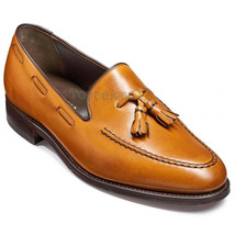 Handmade Men&#39;s Leather Brown Tassel Loafer Rounded Toe Party Wear Shoes-700 - £150.92 GBP