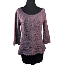 Sparrow Womens Size Medium Purple Wool Acrylic Blend Crochet Sweater 3/4... - £24.42 GBP