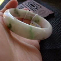 3027 natural untreated jade jadeite bangle bracelet light green hand carved 59mm - £322.07 GBP